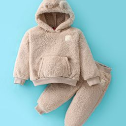 Little Kangaroos Full Sleeves Cord Set Winter Wear Suit - Brown-image-37
