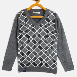 RVK Full Sleeves Abstract Designed Acrylic Pullover Sweater - Grey-picture-40