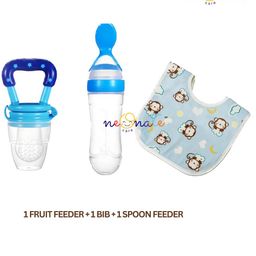 NeonateCare Baby Fruit Feeder Pacifier (1 Pcs) with 1 PCS Silicone Baby Food Dispensing Spoon 90ml and 1 pcs Baby bib (Multi color)-11