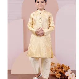Pehanaava Full Sleeves Abstract Printed Kurta & Pyjama Set - Golden-picture-12
