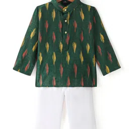 JAV Creations Full Sleeves Ikat Printed Kurta With  Pyjama - Green-picture-22