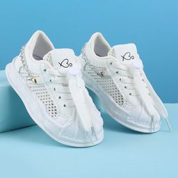 Babyoye Lace Ups Casual Shoes with Chain Applique - White-image-78