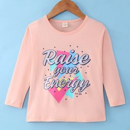 Olio Kids Cotton Knit Full Sleeves Winter T-Shirt With Text Print - Peach-picture-28