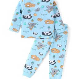 Babyhug Cotton Knit Full Sleeves Night Suit With Animals Print - Sky Blue-image-21