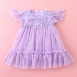 Mark & Mia Frill Sleeves Tiered Party Frock Style Onesie with Floral Applique - Lilac-image-75