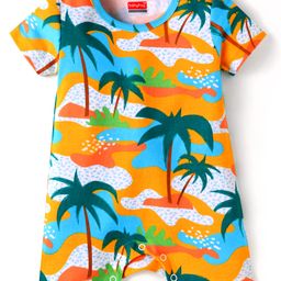 Babyhug Interlock Knit Half Sleeves Romper With Beach Theme Print - Yellow-image-78