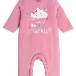 MINI KLUB Cotton Full Sleeves I M Out Of This World Text Printed Romper - Pink-image-71