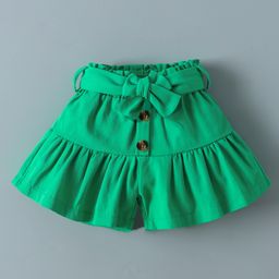Mark & Mia Cotton Flared Shorts with Self Fabric Belt Solid Colour -Light Green-image-69