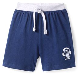 Babyhug Single Jersey Knit Shorts with Live Life Loud Text Print - Navy Blue-image-13