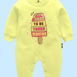 The Peppy Tend Monthly Birthday Theme 100% Cotton Full Sleeves Its Cool To Be Three Months Text Printed Romper - Yellow-image-86