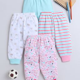 BUMZEE Cotton Knit Full Length Lounge Pants with Stripes Unicorn & Animal Print Pack of 4 - Pink & Mint Green-11