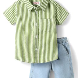 Babyhug Cotton Woven Half Sleeves Shirts and Shorts Set with Stripes - Light Green-image-76