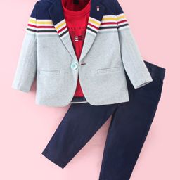 Noddy Full Sleeves Striped Blazer With Typography Printed Tee & Pant - Pista Green-image-82