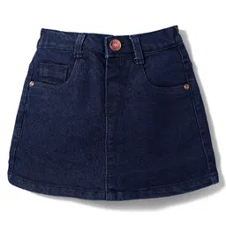 Babyhug Mid Thigh Denim Washed Skorts With Stretch - Navy Blue-picture-21