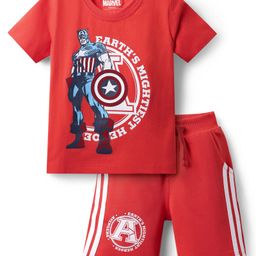 Babyhug Marvel Single Jersey Knit Half Sleeves T-Shirt & Shorts Set With Avengers Graphics - Red-image-99