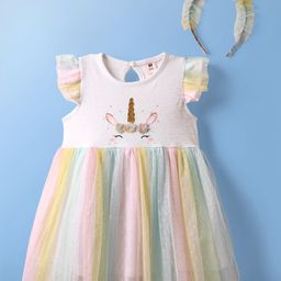 ToffyHouse Woven Sleeveless Party Dress with Ombre & Unicorn Print - White & Light Blue-picture-20