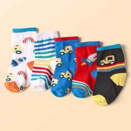 Cute Walk By Babyhug Ankle Length Anti Bacterial Socks With Car & Rocket Design Pack of 5 - Multicolor-picture-24