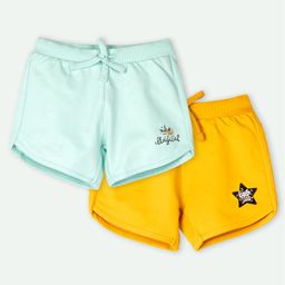 Ariel Cotton Knit Pack Of 2 I M So Magical & Little Star Text Printed Shorts - Sky Blue & Mustard-image-74