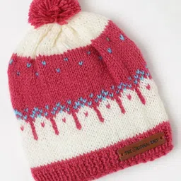 The Original Knit Knit Self Designed Pom Pom Embellished Handmade Cap -White & Magenta - Diameter 30 cm-picture-8