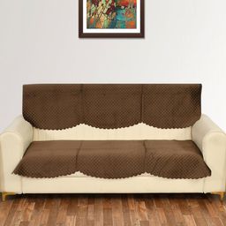 Aura Camel Brown Checked 3 Seater Velvet Sofa Cover-image-61
