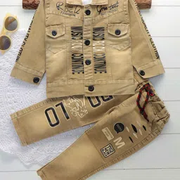 Shirazi Boys Printed Shirt Collar Denim Jacket With Trouser-image-86