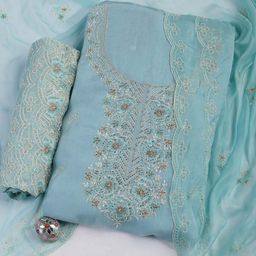 Meena Bazaar Floral Embroidered Beads & Stones Unstitched Dress Material-image-96