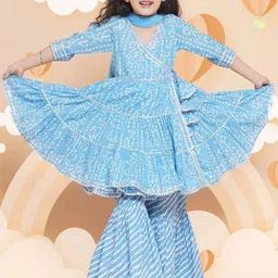 BAESD Girls Angrakha Pure Cotton Kurta & Trouser With Dupatta-image-0
