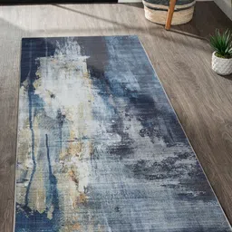 OBSESSIONS Blue & Beige Printed Rectangular Bedside Runners-54