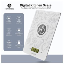 HomeBasic KS100 Portable Digital Kitchen Weighing Scale for Home Baking, Cooking with LCD, Touch Button, Auto-Off, 5 Measurement Units, Tare Function & Capacity up to 5kg Powered Battery (WHITE) image 2