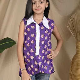 Sangria Girls Floral Print purple Cotton Top-picture-22