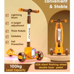 fab n funky Smart Kick Foldable Kids Scooter With LED Headlight Wide Standing LED Deck And Wheel With 4-Level Adjustable Handlebar And Music - Green image 4