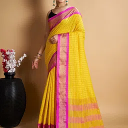AMRUTKALA SAREES Checked Woven Design Zari Saree-image-74