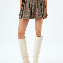 Koton Women Checked Pleated Flared Mini Skirt-picture-1