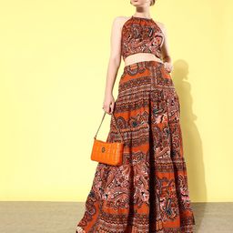 QUIERO Women Ethnic Motifs Printed Crop Top with Palazzos-23