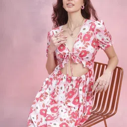 DressBerry Floral Print Cut-Out Detail Ruffled A-Line Mini Dress-picture-5