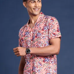Taavi Block Print Legacy Pure Cotton Floral Printed Casual Shirt-image-9