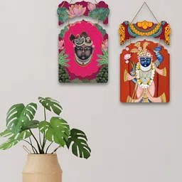 ArtVibes 2Pcs Pink & Green Printed Wooden Wall Decor Hangings-23