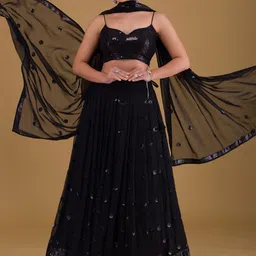 DIVASTRI Floral Embellished Sequins Semi-Stitched Lehenga & Unstitched Blouse With Dupatta-picture-36