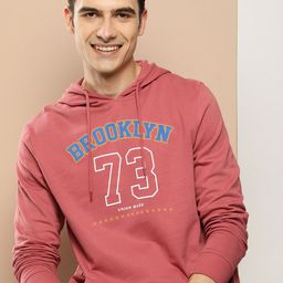 HERE&NOW Typography Printed Pure Cotton Hooded Sweatshirt-image-90