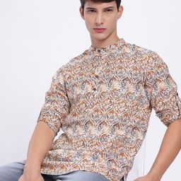 Anouk Rustic Ethnic Motifs Print Band Collar Roll-Up Sleeves Straight Kurta-picture-6