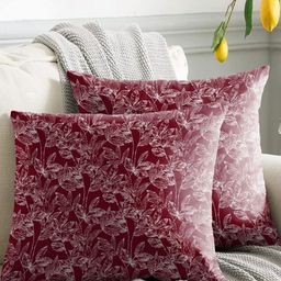 Aura Maroon & White 2 Pieces Floral Printed Square Cushion Covers-47