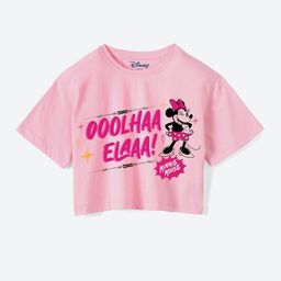 YK Disney Girls Minnie Mouse Typography Printed Round Neck Cotton Boxy T-shirt-19