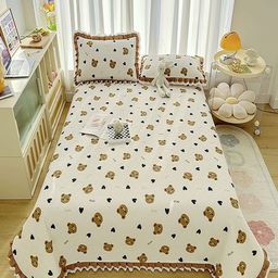 JC HOME Beige & Brown Printed Bed Cover With Pillow-image-27
