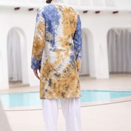 ASUKA Men Printed Regular Linen Kurta with Pyjamas image 3