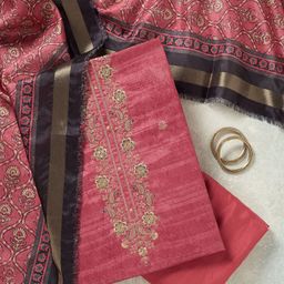 Koskii Floral Embroidered Sequinned Chanderi Silk Unstitched Dress Material-image-34