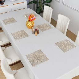 Myntra Elegant Homes Cream-Colored 6 Pieces Floral Textured Leather Table Placemats-27