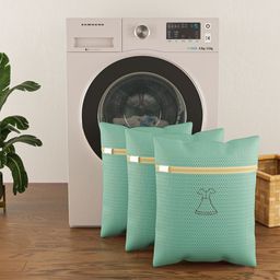 Aura 3Pcs Green & Black Printed Reusable Mesh Laundry Bags With Zipper-12