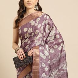Silk Land Floral Printed Zari Block Print Saree-image-92
