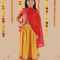 Sangria Girls Embellished Printed Pure Cotton Lehenga With Choli & Dupatta-picture-13