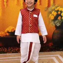 BownBee Boys Mandarin Collar Regular Straight Kurta with Dhoti Pants-17